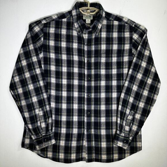 L.L.Bean Shirt Mens Large Flannel Button Down Plaid Blue Pocket Cotton Medium - Picture 1 of 7